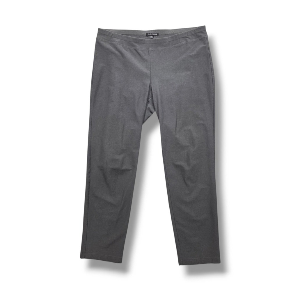 Eileen Fisher Washable Stretch Crepe Slim Pants Womens Medium Gray USA Mid Rise